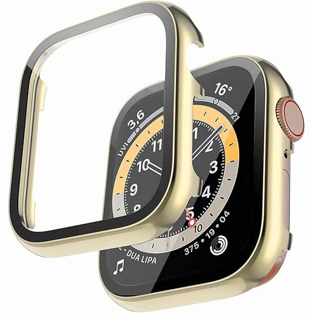 wonima44 Compatible for Apple Watch 40mm Metal Cases with Screen Protector, Glossy Aluminum Case HD Tempered Glass Screen Protector Bumper Case Cover for Apple Watch 40mm Series SE 6 5 4(Gold)