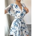 thumbnail image 5 of Womens Summer Dresses Floral V Neck Ruffled Hem Spaghetti Spring Casual Beach Outfits Flowy Wrap Sun Dress Blue M, 5 of 8