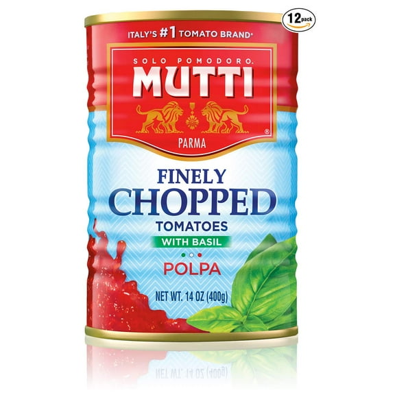 Mutti — 14 oz. 12 Pack of Finely Chopped Tomatoes with Basil from Italy’s #1 Tomato Brand