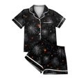 thumbnail image 5 of WTOBBY Women's Printed Halloween Pajama Set Loose Casual Short Sleeve Top with Elastic Waist Shorts Two-Piece Comfy Sleepwear Home Lounge Wear Outfit,Black L, 5 of 6