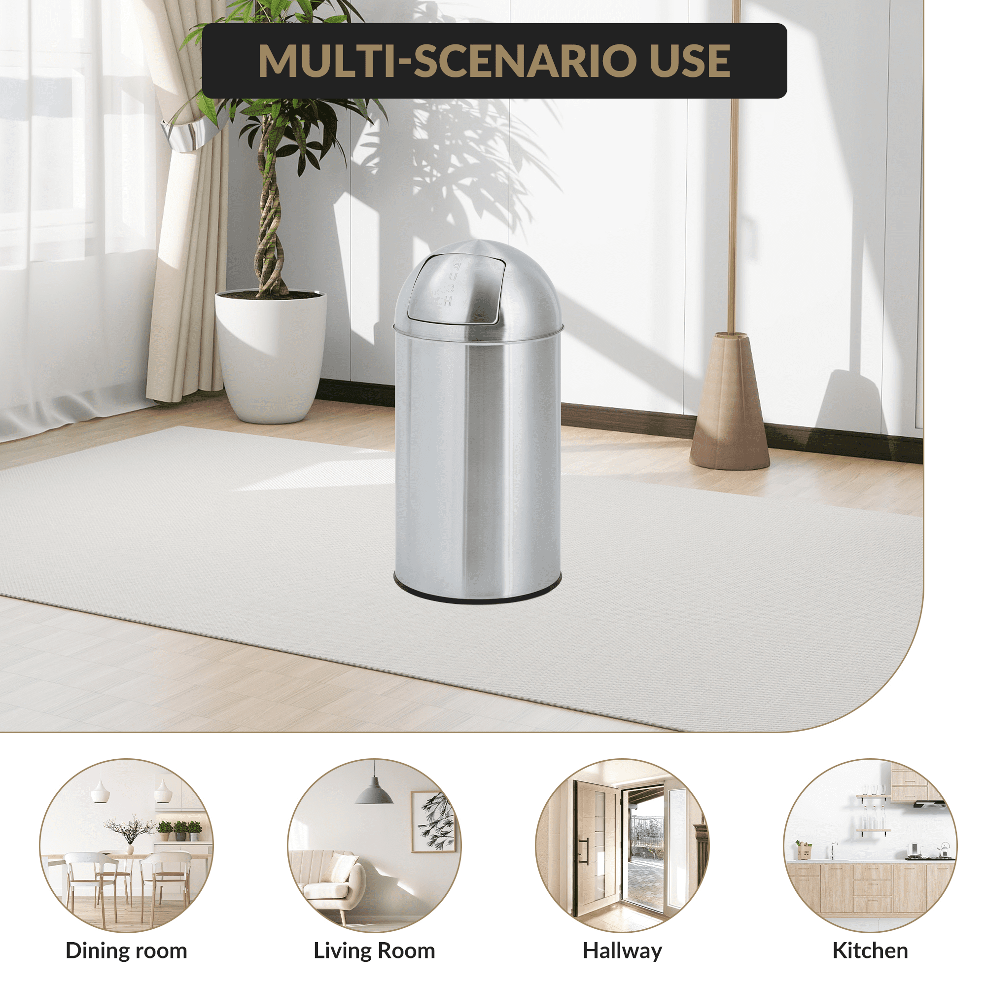 18.5 Gallon/70 L Tall Trash Can, Heavy Duty Stainless Steel Garbage Can with Push Lid, Outdoor Fingerprint-Proof Trash Bin with Removable Inner Metal Bucket for Commercial Use