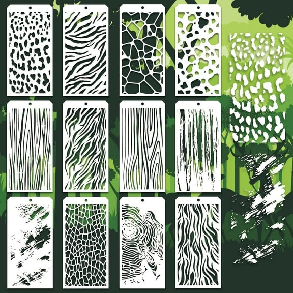 12 Pcs Decorative Painting Templates 12 Styles Texture Painting Stencils Leopard Tree Print Stencils Reusable Border Stencil for Painting on Tile Wall Floor Scrapbooking
