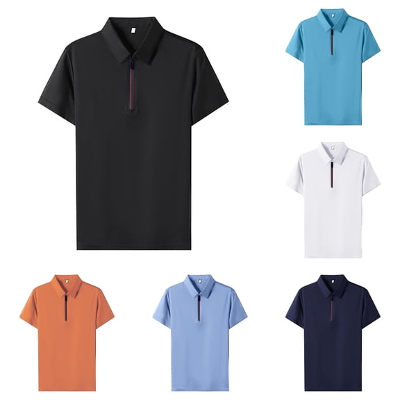 Trendfront Mens Solid Color Quarter Zip Polo Shirts Short Sleeve Athletic Fit Collared Casual Summer Golf Shirt Tops