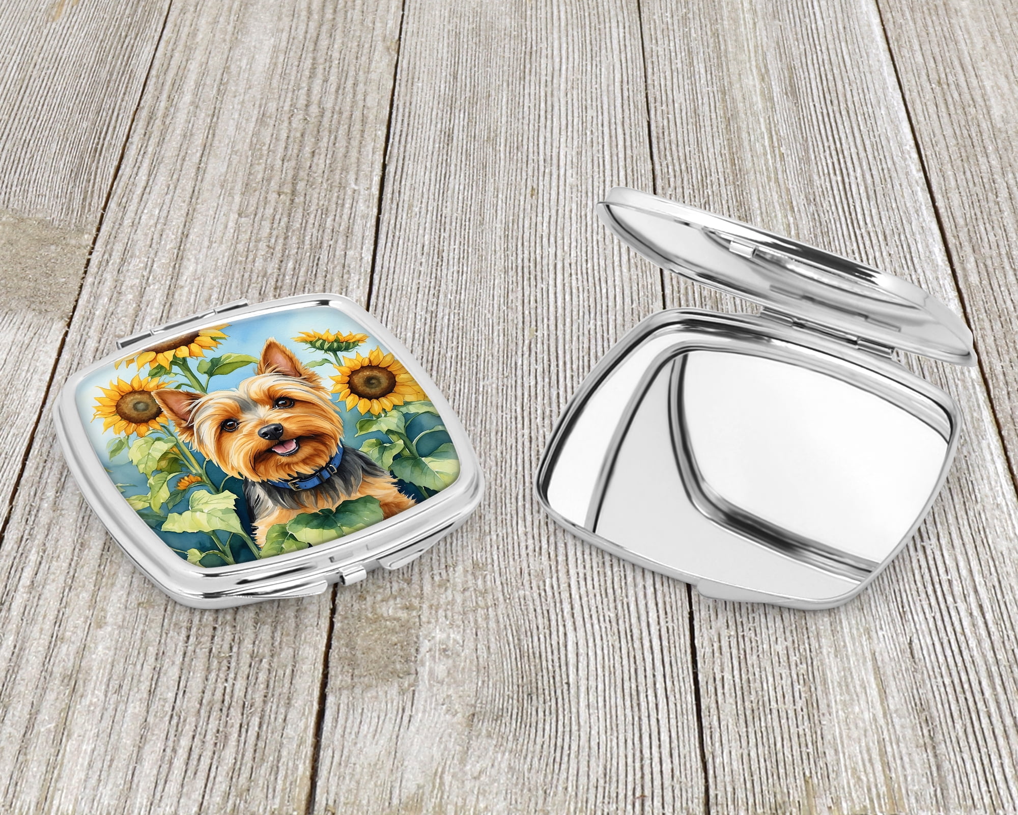 Silky Terrier in Sunflowers Compact Mirror 2.75 in x 3 in