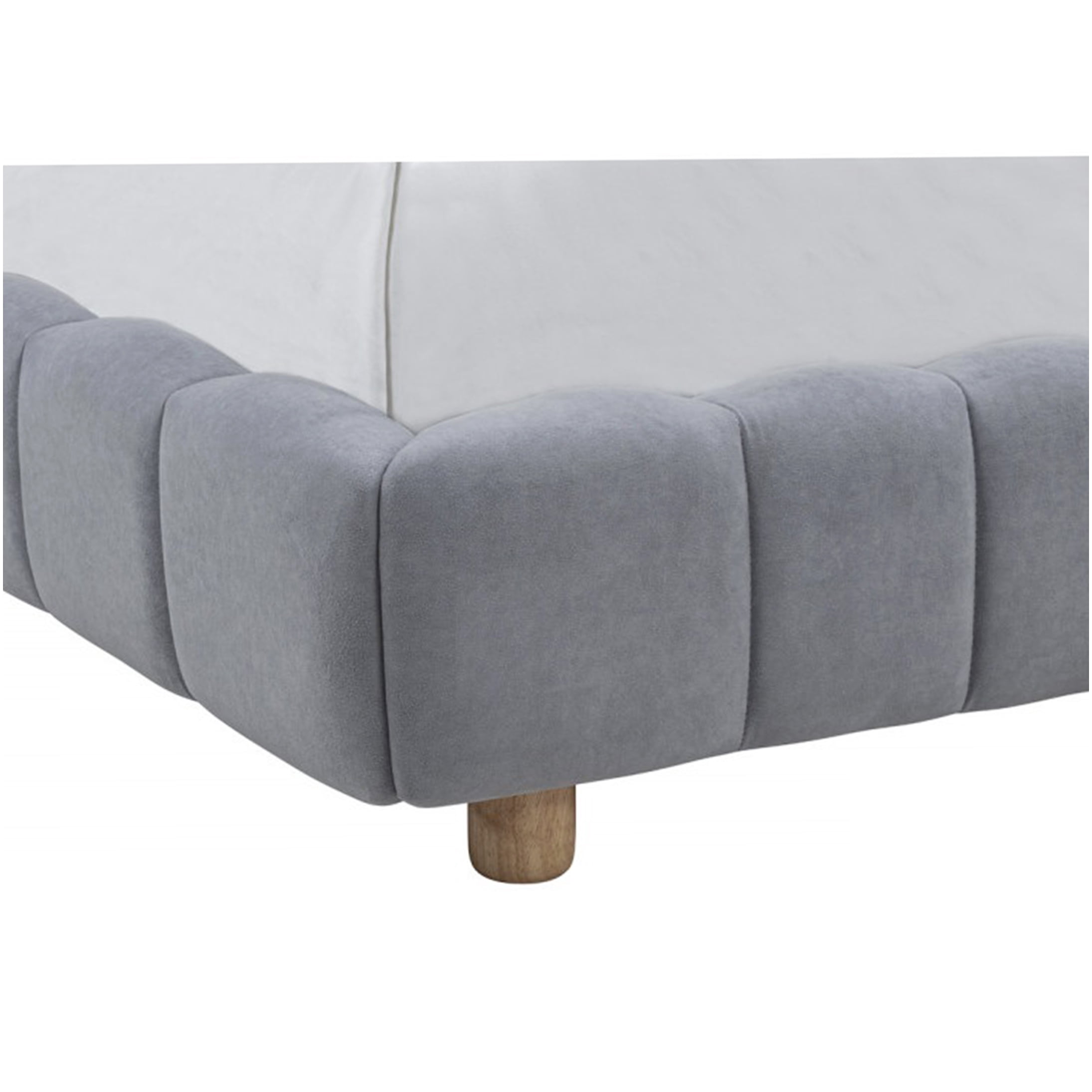 Modern Low Profile Queen Bed Frame with Upholstered Headboard, Light Blue Velvet Platform Bed, No Box Spring Needed