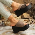thumbnail image 3 of Womens Wedge Sandals Platform Slip on Mesh Slides Open Toe Summer Casual Canvas Slippers Backless High Heels Khaki Size 9.5, 3 of 8