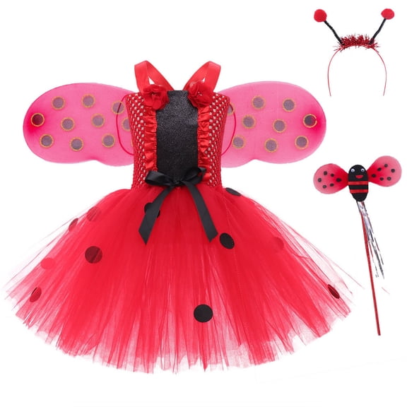 Grblisyd 3PC Halloween Costume Girls Ladybug Costume dress tutu and Bug Costumes for Kids Halloween Dress Up Clothes Gifts