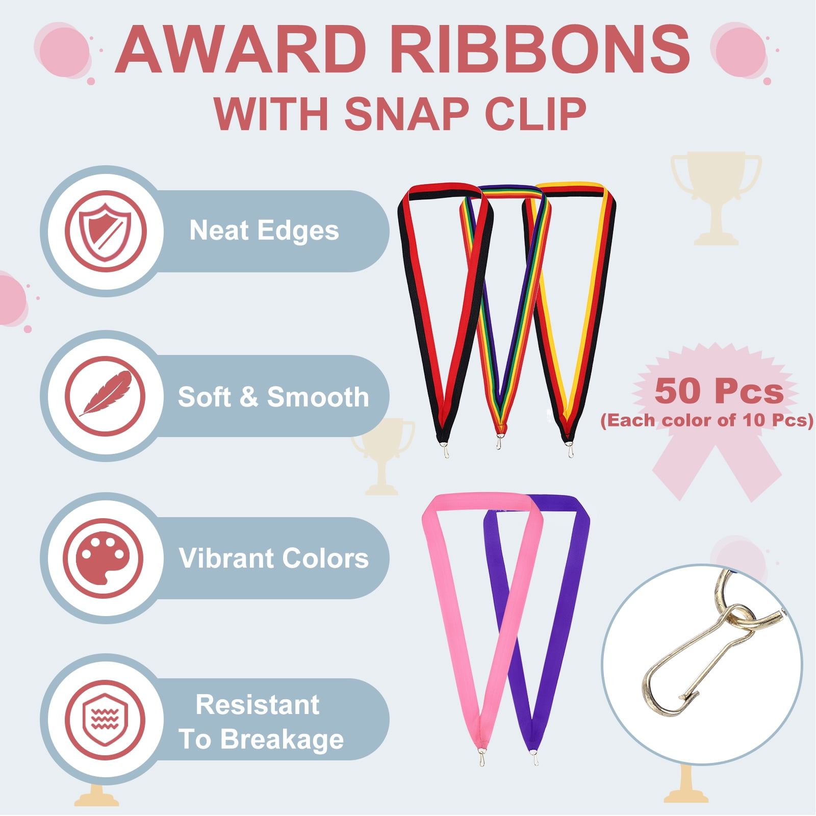 Uxcell 50Pcs Award Neck Ribbons with Snap Clip Black/Colorful/Black/Purple/Pink
