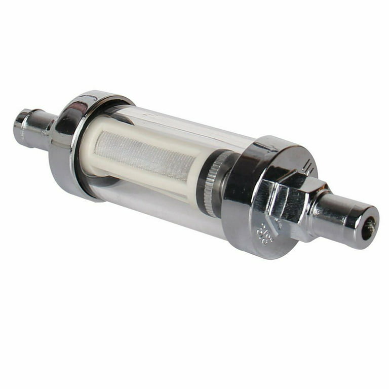 Universal 3/8 Fuel Filter Chrome Glass Petrol Diesel Inline Reusable, Size: 6.1 x 5.5 x 1.25, White
