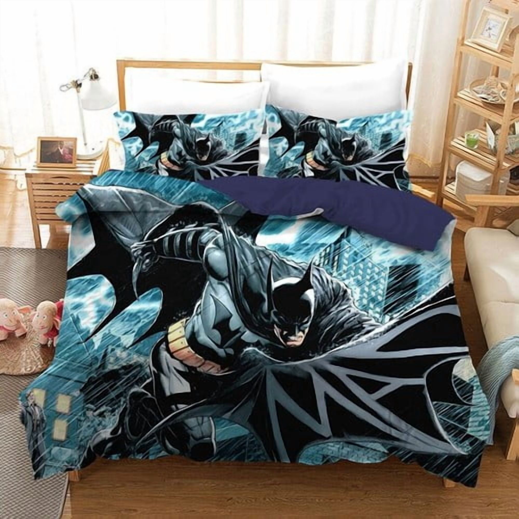 Bat-Man Bedding Set Cartoon 1 Bat-Man Duvet Cover with 2 Pillow Sham Comforter Cover(No Filler) Bedroom Decor,Bat-Man Print Ultra Soft Duvet Cover Set