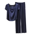 thumbnail image 6 of 2 Pack ylioge Womens Pajama Sets with Pockets Lightweight 2 Piece Loungewear Outfits Casual Solid Color Soft-Modal Short Sleeve Tops Wide Leg Pants Pajamas, 6 of 8