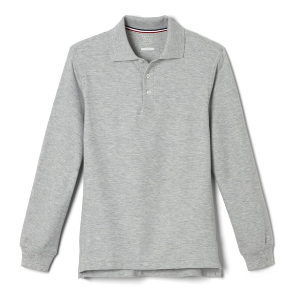 French Toast Boys' Long-Sleeve Pique Polo Shirt, Grey, Large/14-16 Husky