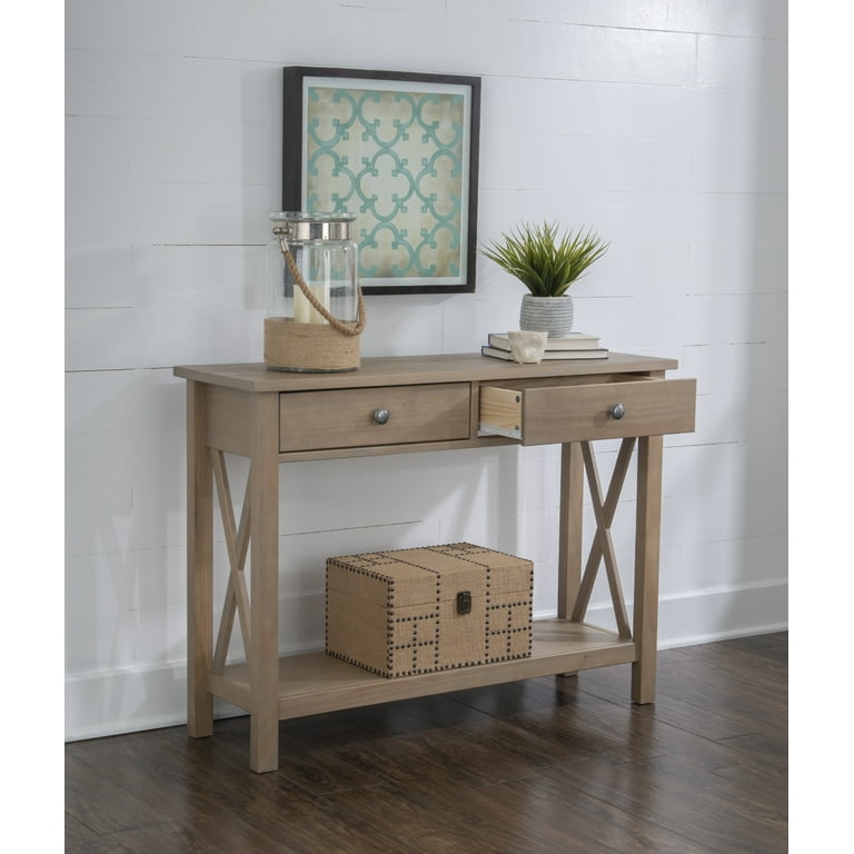 Driftwood console table with drawers discount