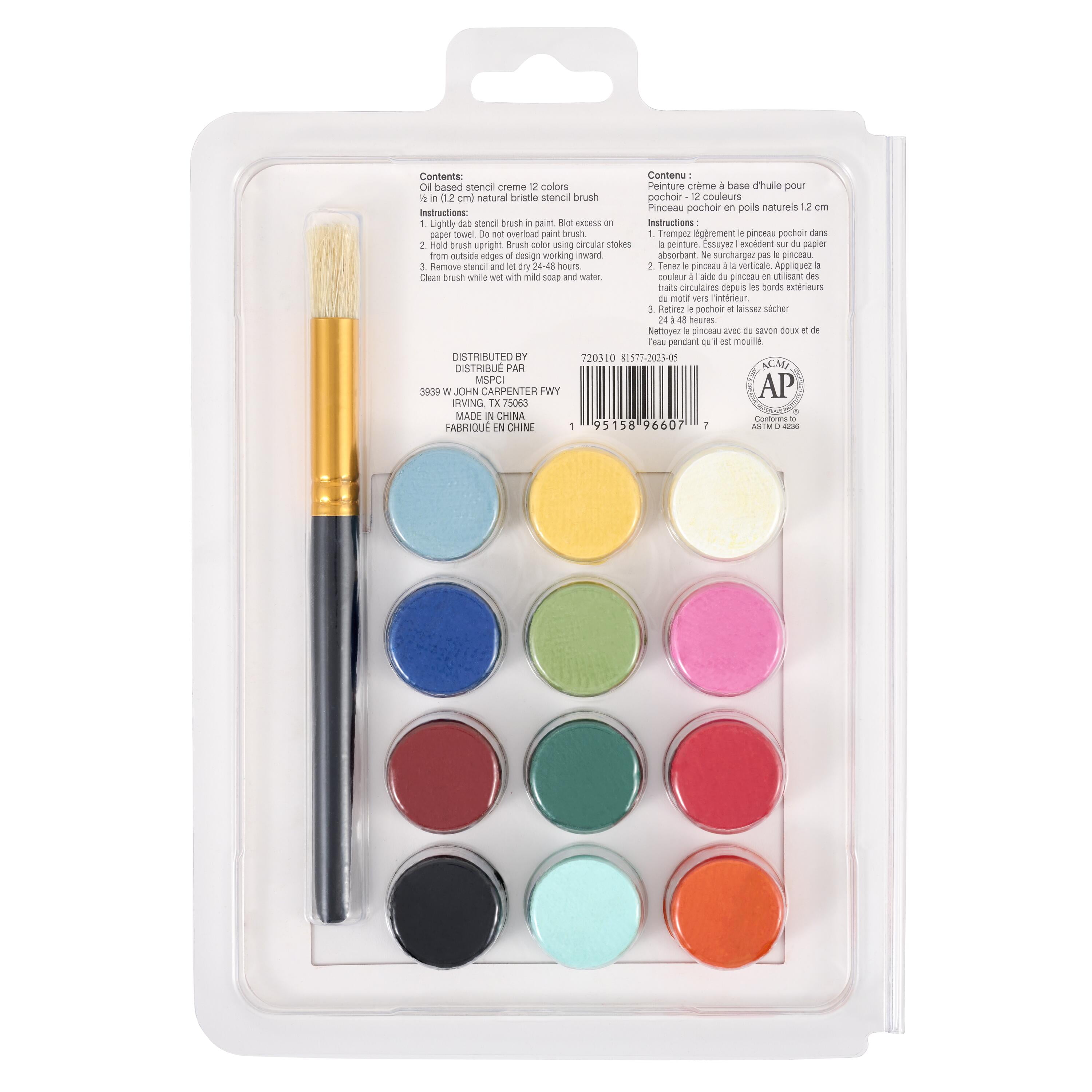 Craft Smart Stencil Crème Set - Includes 12 Assorted Colors & 1 Brush per Set, 1/6 fl oz Paints - Ideal for Shading, Blending & Stencil Art, 6 Pack