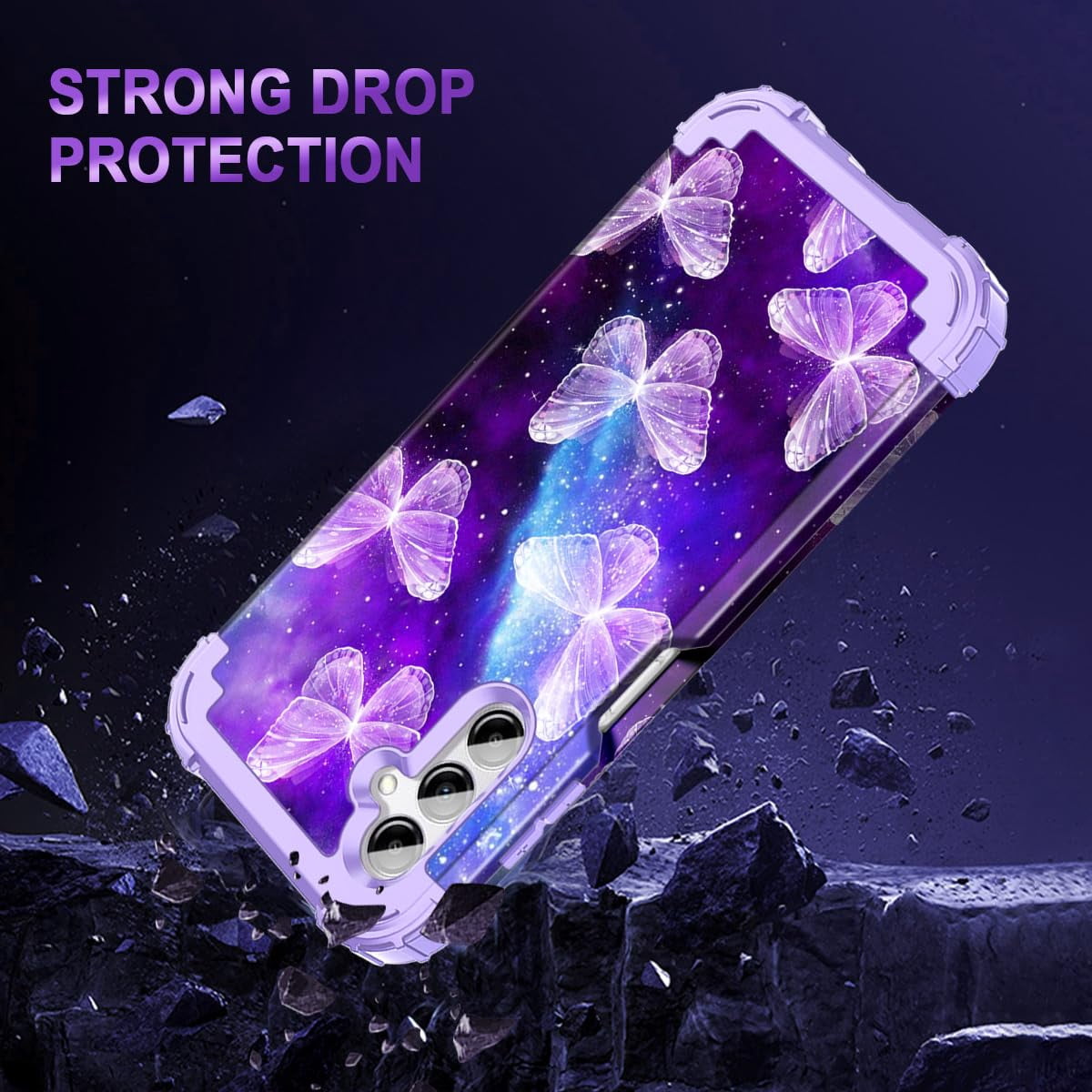CASEFIV for Samsung Galaxy A15 5G Case,Heavy Duty Sturdy Shockproof Full Body Protection Rugged Hard PC+Soft TPU Bumper Case,Butterfly