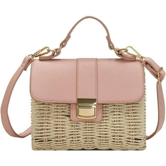 Straw Crossbody Bags for Women, Handmade Straw Rattan Woven Bag Top Handle Handbag Summer Beach Envelope Purse Shoulder Bag
