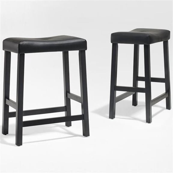 UPHOLSTERED SADDLE SEAT BAR STOOL IN BLACK FINISH WITH 24 INCH SEAT HEIGHT. (SET OF TWO)