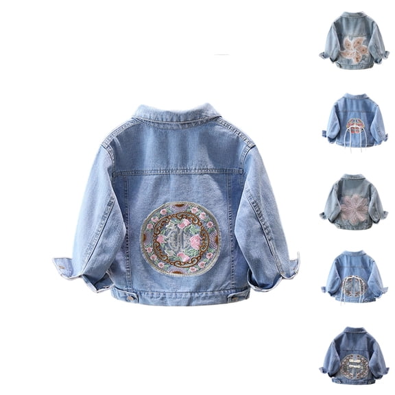 YHAJDS Girls Denim Jacket Long Sleeve Embroidery Traditional Stitch Pocket Button Front Coat