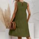 thumbnail image 4 of Puntoco Moda Mujer Verano Talla Grande Algodón Y Lino Sin Mangas Empalme Suelto Cuello Redondo Vestido De Color Sólido Verde Ejército L,Regalos Para Mujer Joven, 4 of 7
