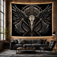 thumbnail image 6 of Bird Skull with Wings and Axes Against an Ornate Shield, Dramatic Gothic for Dark Art Lovers, Martial Decor, Halloween Gift, Tapestry Wall Hanging for Bedroom and Den, 6 of 7