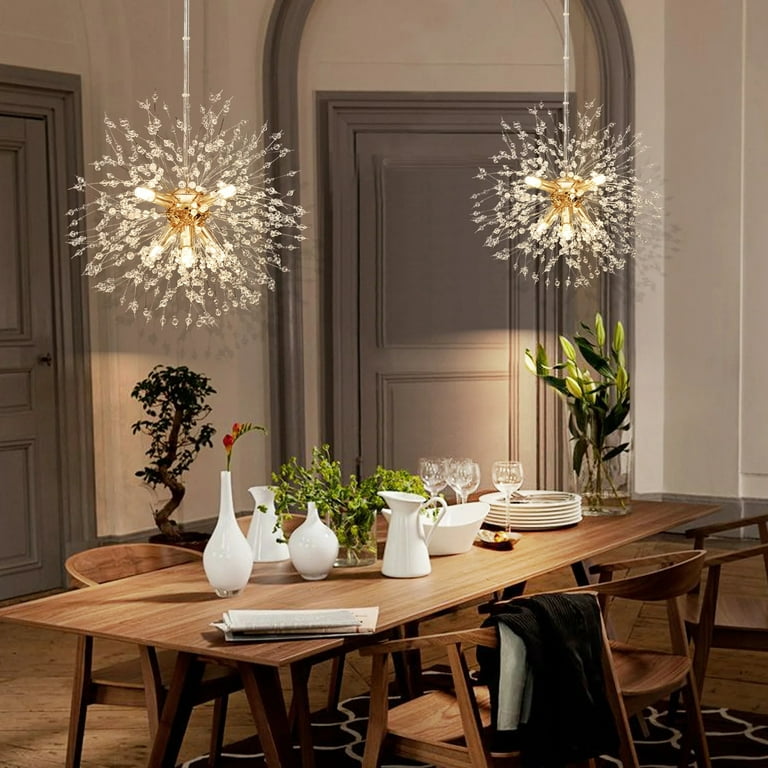 GoYeel Crystal 8-Light Chandelier, LED Firework Pendant Light,Modern  Adjustable Rope Length,for Living Room Bedroom Kitchen Hallway Dining Room