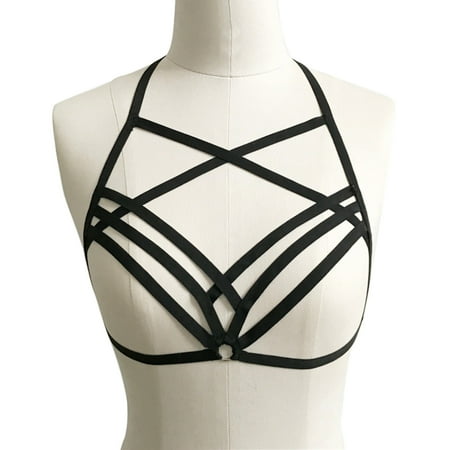 

fanshao Sexy Women Hollow Out Elastic Cage Bra Bandage Strappy Halter Bra Bustier Top