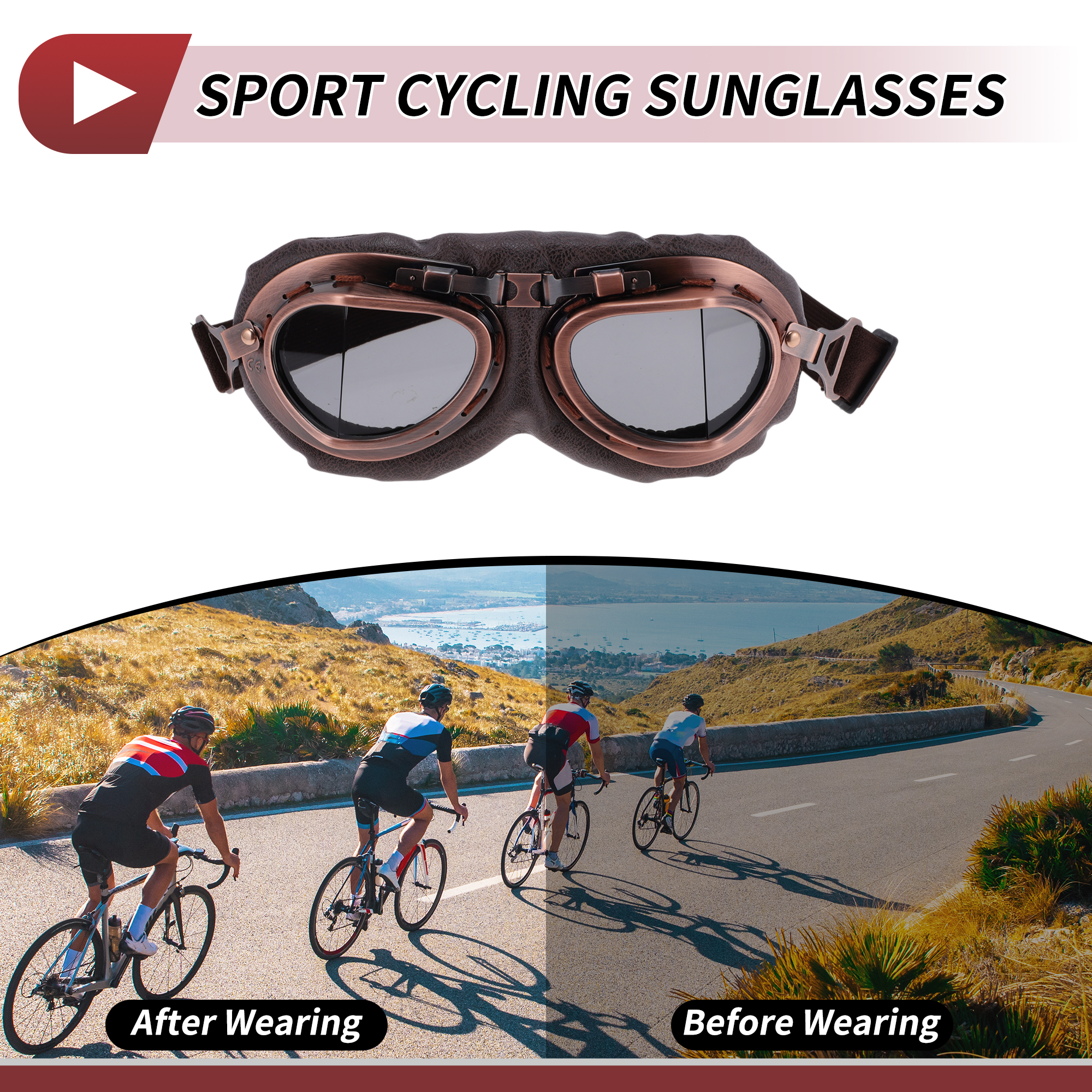 Unique Bargains 1 Set Motorcycle Riding Goggles Foldable PC PU Polyurethane Outdoor Sports Sunglasses for Motocross Dirt Bike ATV Grey Lens Brown Frame
