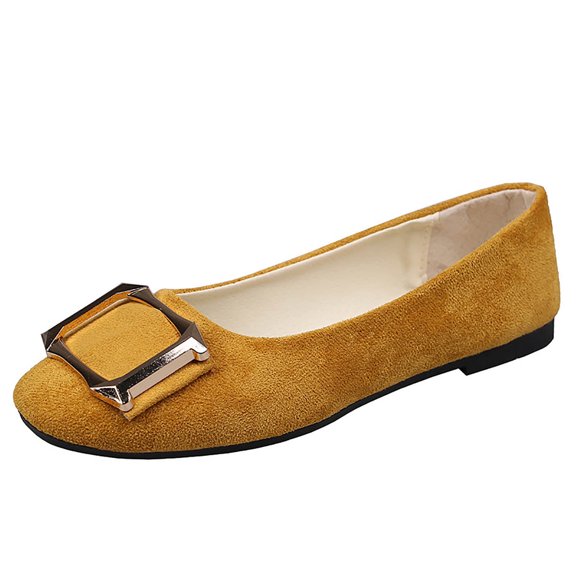 Yellow Female Fashion Casual Spring Candy-Colored Work Shoes Color Toe Decorative Buckle Flat-Bottomed Multi-Colored Large Size Cloth Shoes For Casual Activities