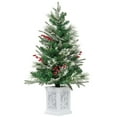 thumbnail image 2 of Pre-Lit Artificial Christmas Tree, 3ft Potted Xmas Full Tree, Premium Snow Flocked Xmas Pine Tree with 50LED Lights & Flower Pot for Christmas Decoration, Home, Office, Party Decoration, 2 of 9