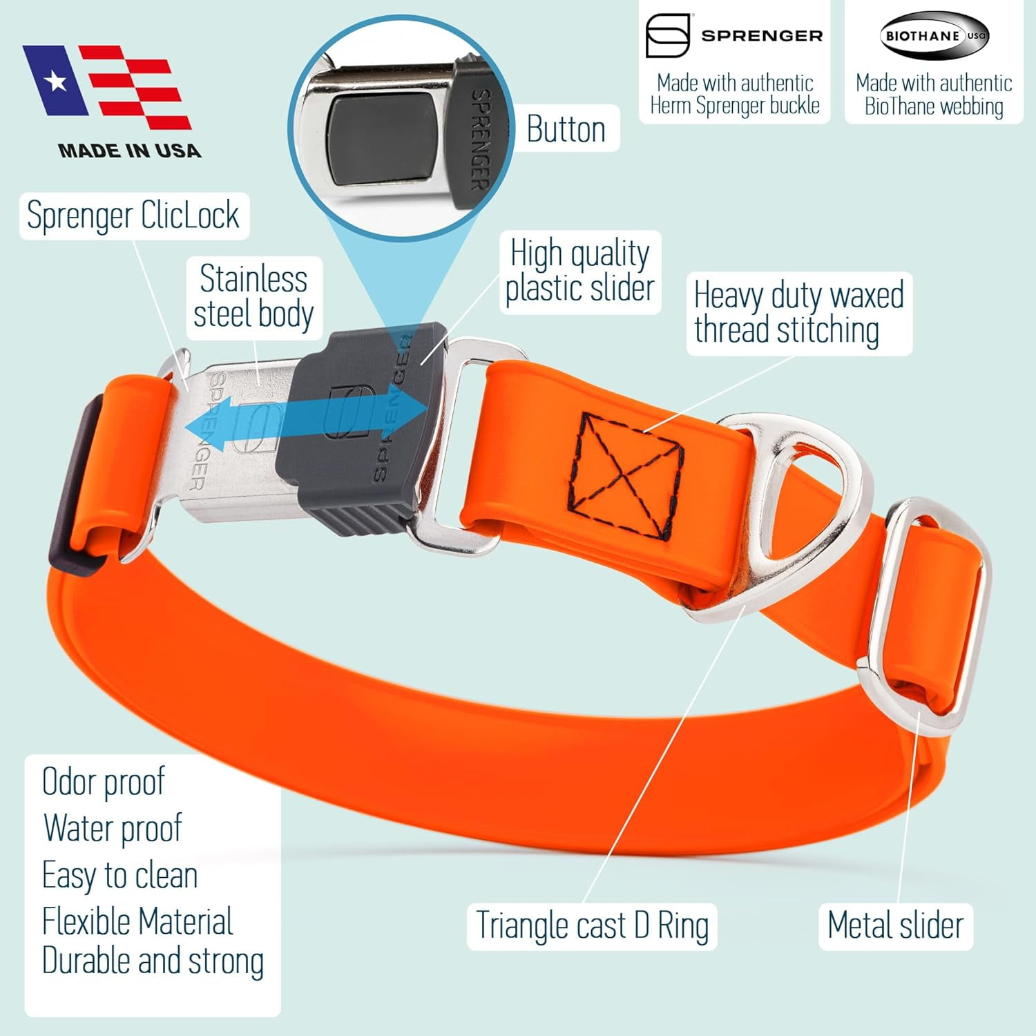 Waterproof Dog Collar with  Stainless Steel Quick Release Buckle – Heavy Duty Tactical Durable Collar for Dogs – Comfortable and Safe Pet Collar W1 L 15-25"