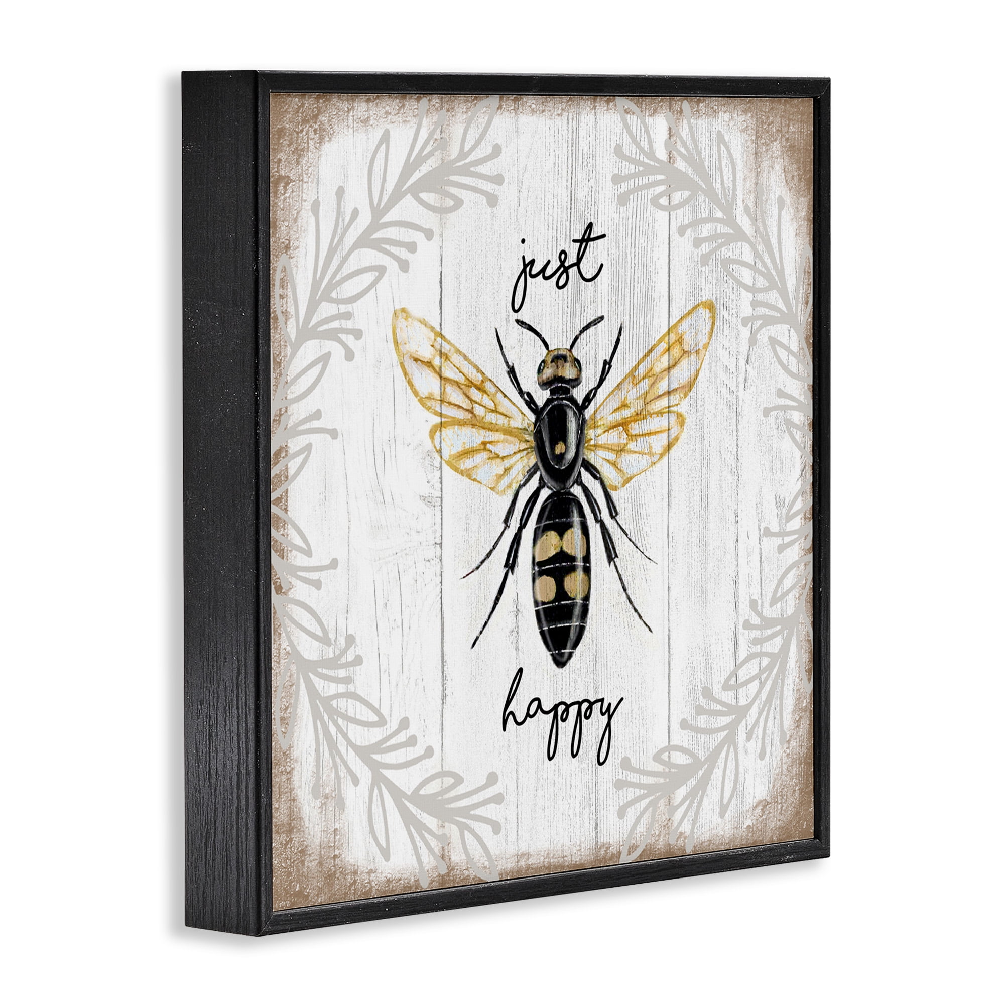 Stupell Industries Just Be Happy Charming Bee Animals & Insects Painting Black Framed Art Print Wall Art, 24 x 24