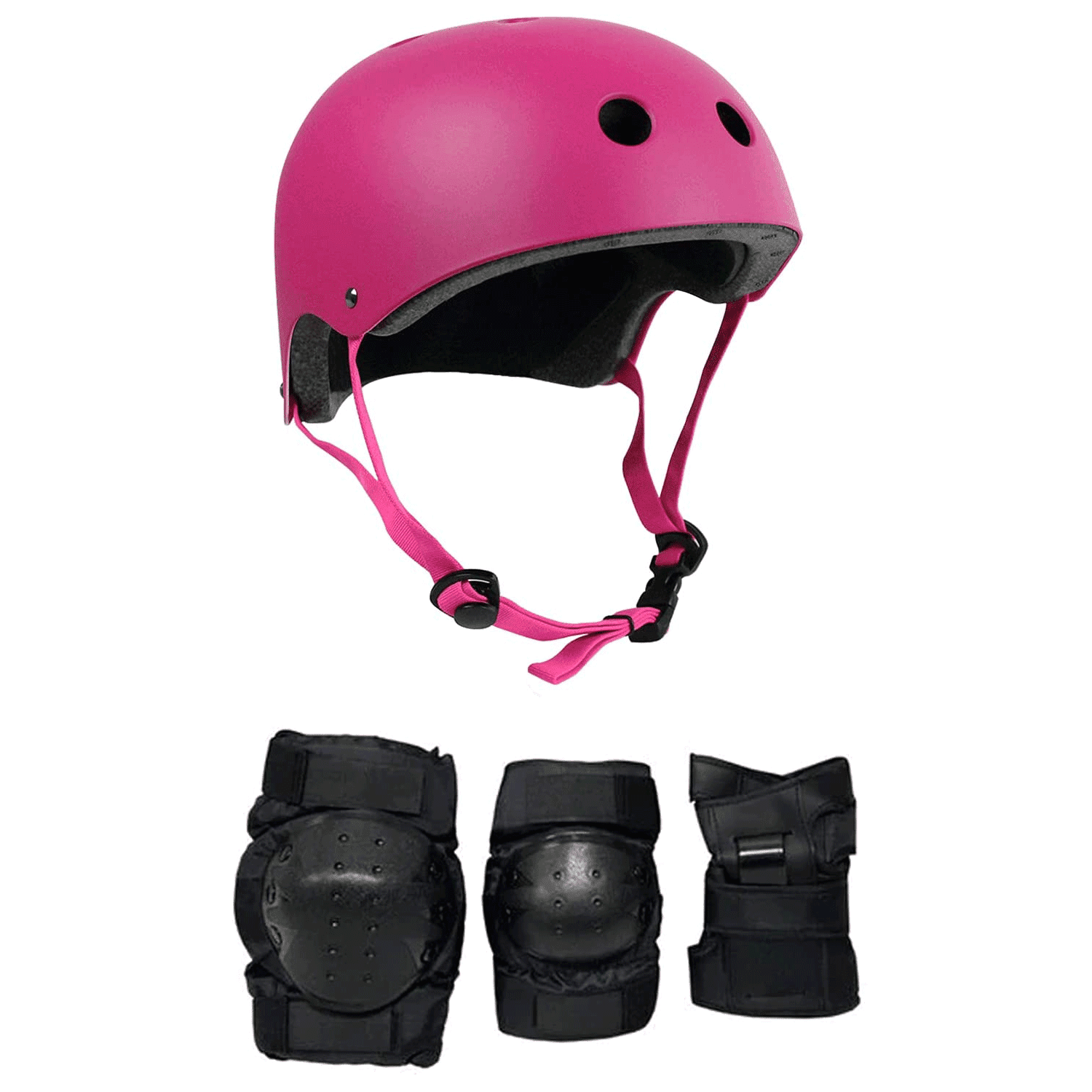 Kid's Skateboard Longboard Helmet Knee & Elbow Pads Wrist Guard Combo SET Pink 