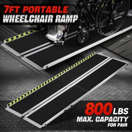 7Ft Aluminum Folding Wheelchair Scooter Mobility Ramp Portable Non-Slip 800 LBS