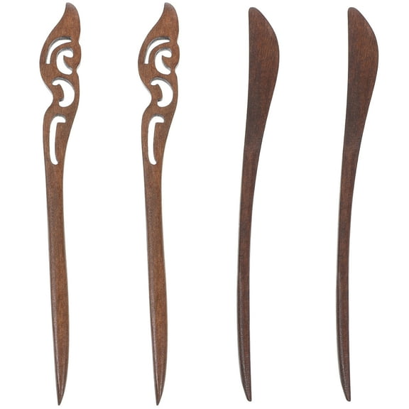 FRCOLOR Wooden Hair Sticks for Women with Vintage Design Decorative Black Hairpin for Parties 4 Pieces