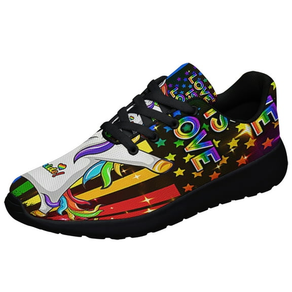 Unicorn Love Is Love Pride LGBT Rainbow Shoes Sneakers Black Size 3.5