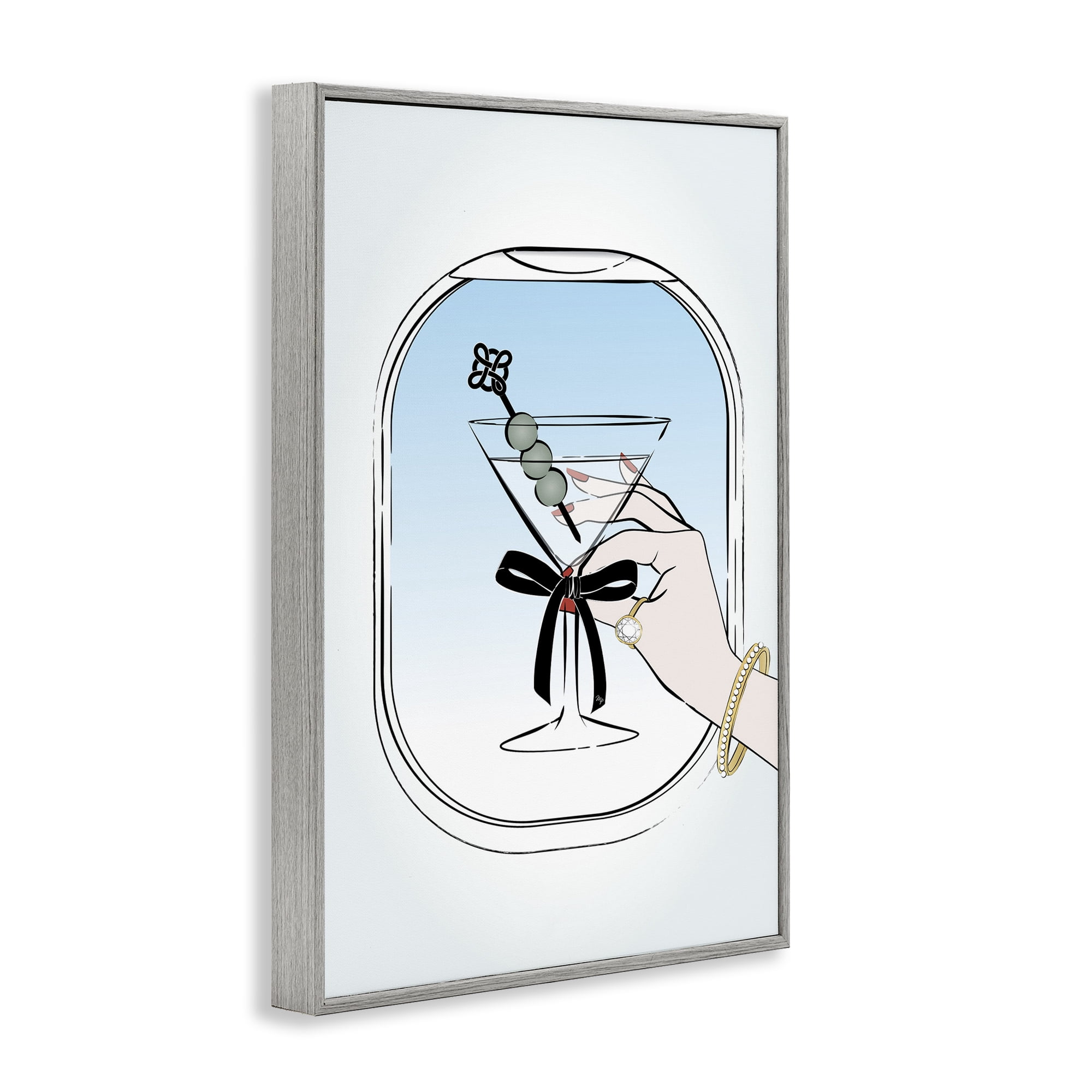 Stupell Industries First Class Cocktail Food & Beverage Painting Gray Framed Art Print Wall Art, 16 x 24