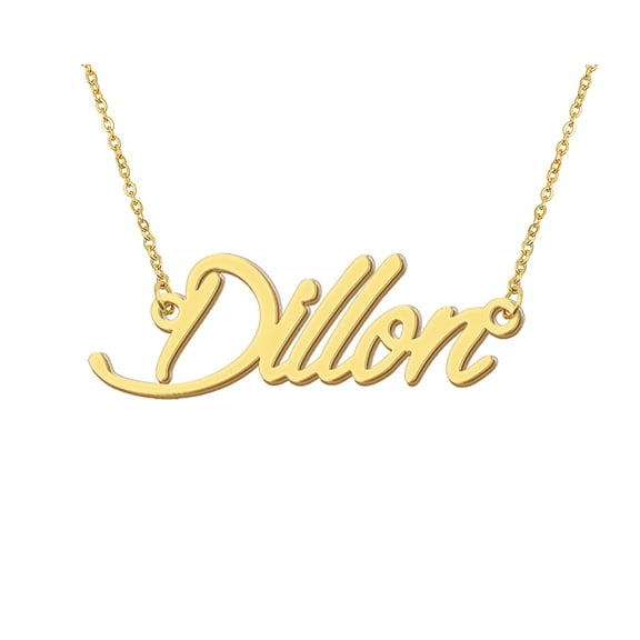 HUAN XUN 18k Gold Plated Dillon Name Necklace Stainless Steel Nameplate Necklaces for Womens Mens Mother Day Christmas Jewelry Gift