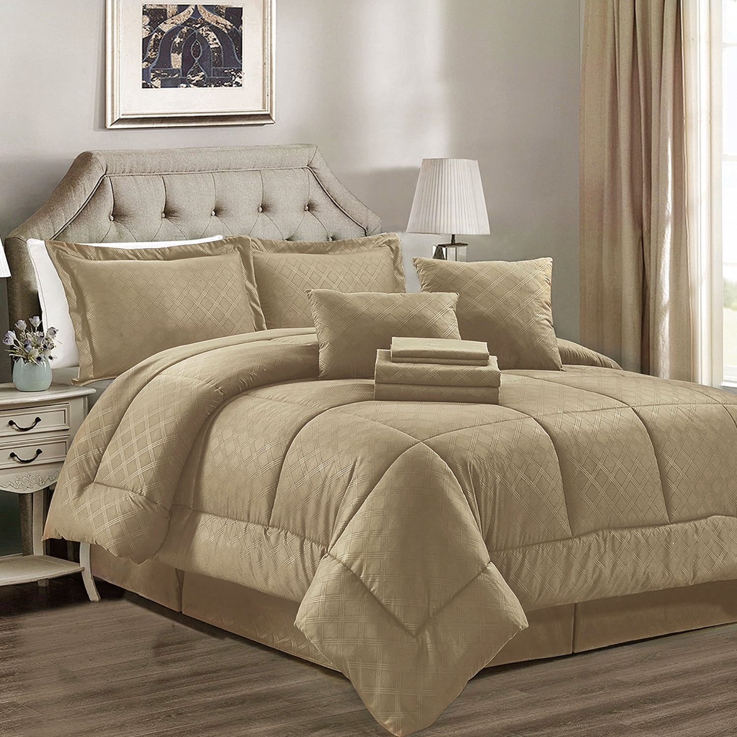 JML Taupe Twin Comforter Set 10 Pieces Bedding Set Bed in a Bag with