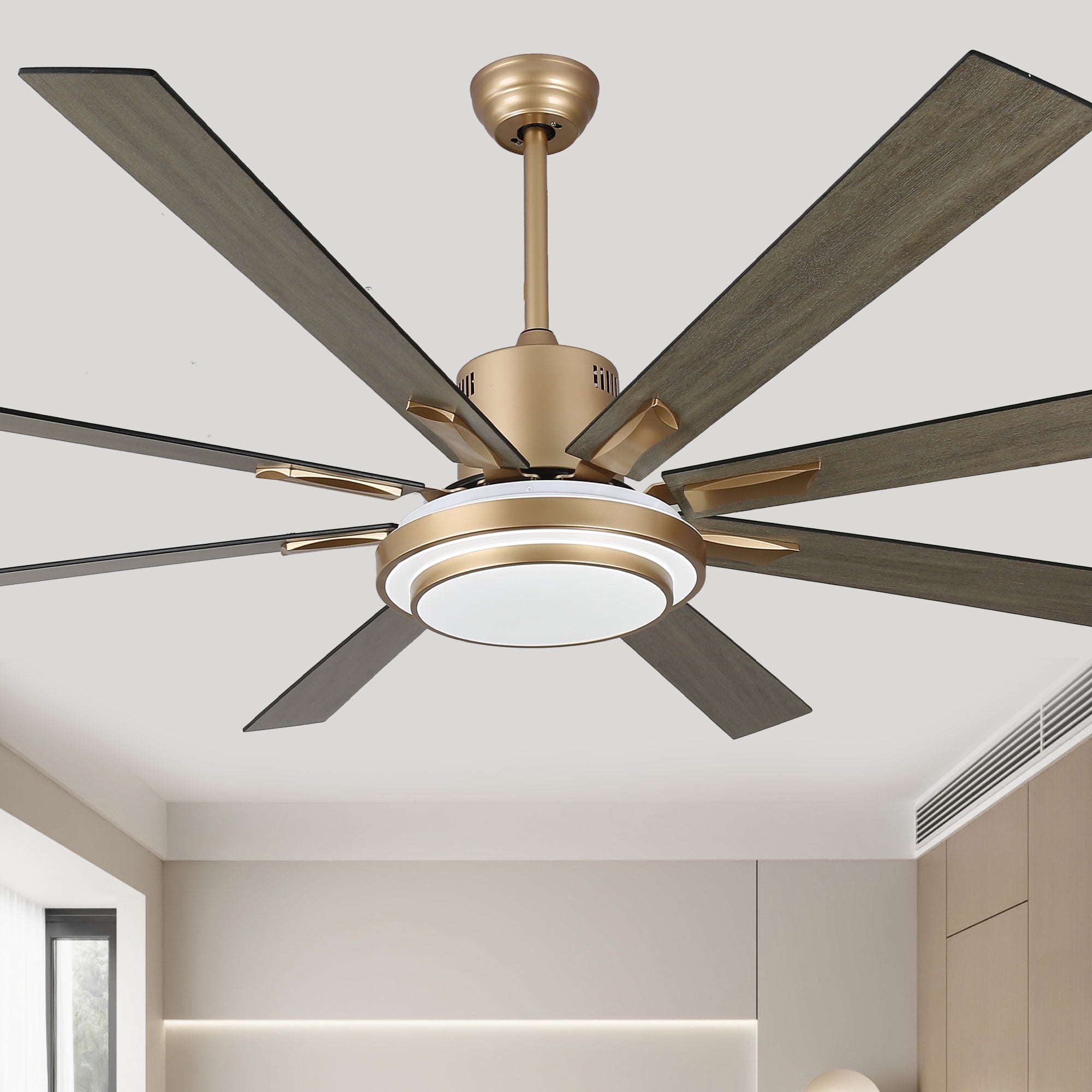 Bella Depot 72" Modern LED Gold Ceiling Fan 6-Speed Reversible Chandelier With Dimmable Light and Remote Control