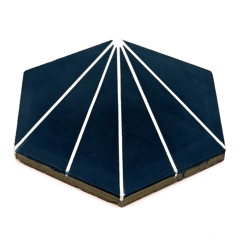 Moroccan Craft Masters Moroccan Handmade Cement Tile Mansour Navy Blue/ White 8 Inches x 9 Inches, Floor/ Wall (Set Of 12) Sample - 1 Tile