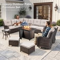 thumbnail image 3 of Bellefurn Outdoor Wicker Patio Furniture Set with Fire Pit Table,Outdoor Wicker Sectional Sofa Set L-Shaped Sectional Sofa with Swivel Rocker Chairs,Rattan Conversation Set for Backyard Porch Garden, 3 of 12
