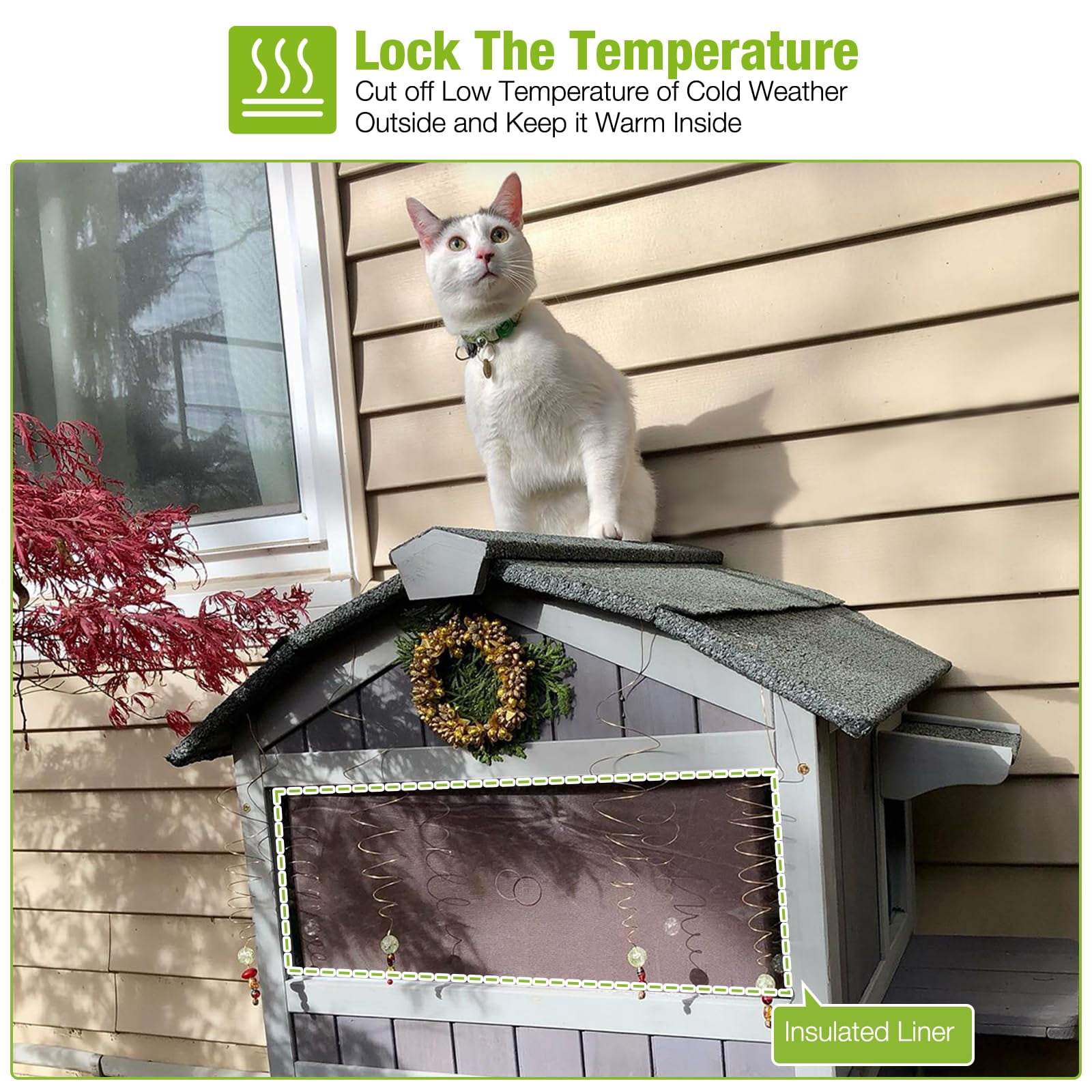 Aivituvin Outdoor Insulated Cat House Insulated Weathproof Two Story Feral Cat Shelter for Winter with Escape Door