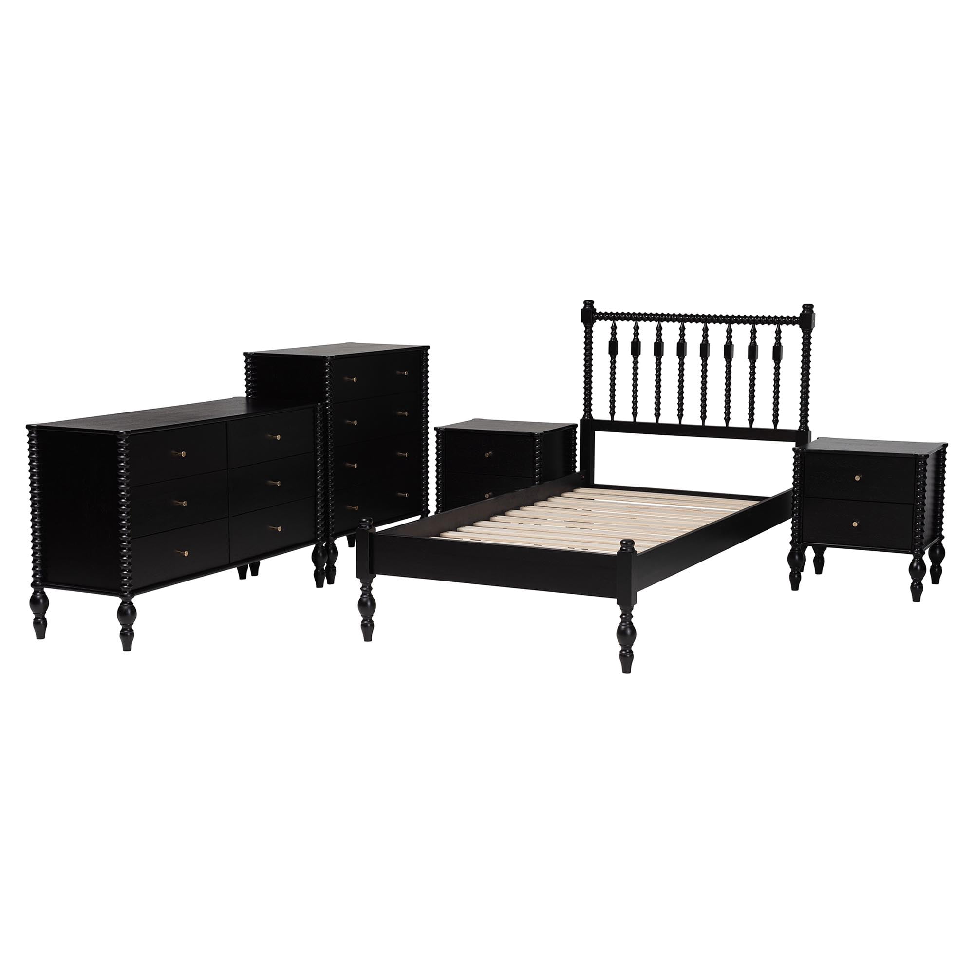 Baxton Studio Callison Farmhouse Bedroom Set, Twin, 5-Piece, Black