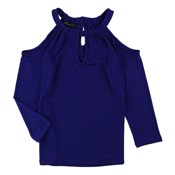 INC Blusa de punto con hombros descubiertos para mujer, azul, XS
