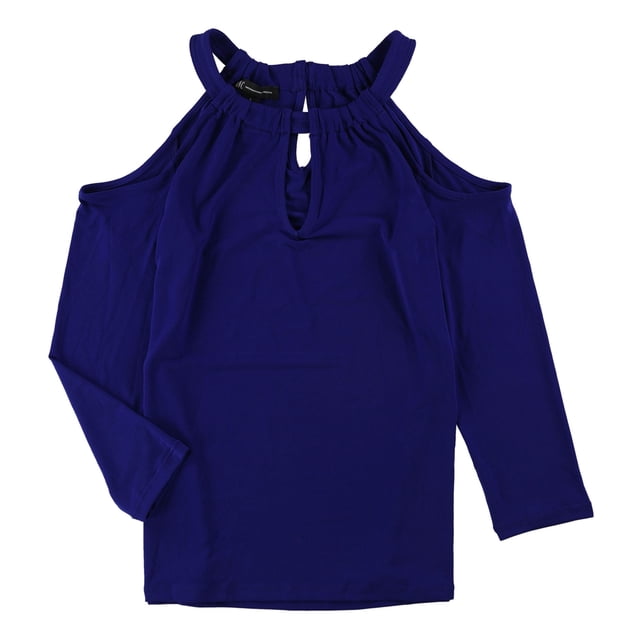 INC Blusa de punto con hombros descubiertos para mujer, azul, XS