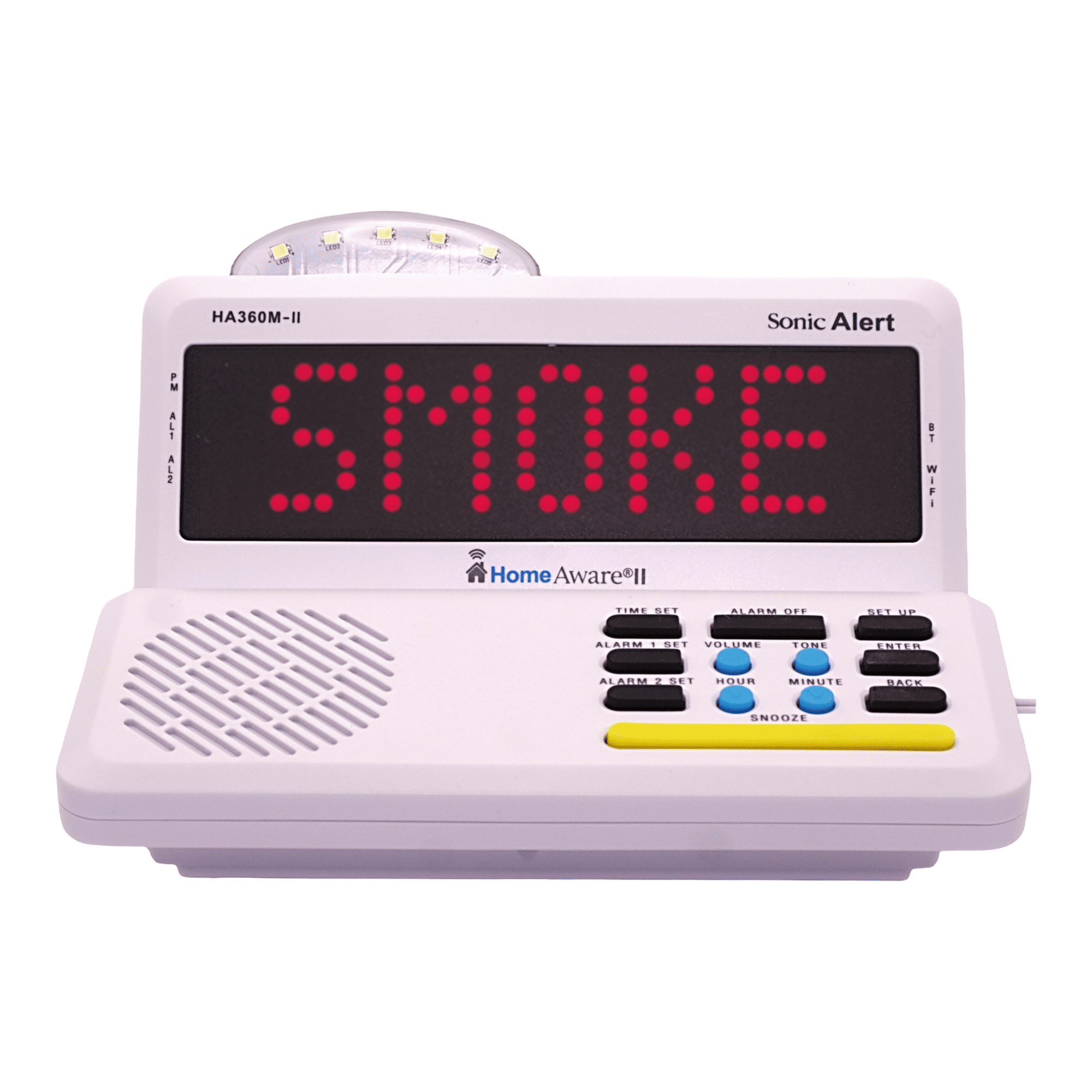 Sonic Alert HomeAware® II Basic Starter Kit – Alerting System for Deaf/Hard of Hearing/Heavy Sleepers – Listens to Your Existing Smoke & CO-Alarms – Bed Shaker, Strobe, Scrolling Display, Caller ID