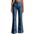 thumbnail image 6 of Women's Striped High Waist Pleated Flare Pants Dress Pants Slim Bootcut Suit Trousers Business Casual office Work Pants with Pockets Blue, 6 of 7