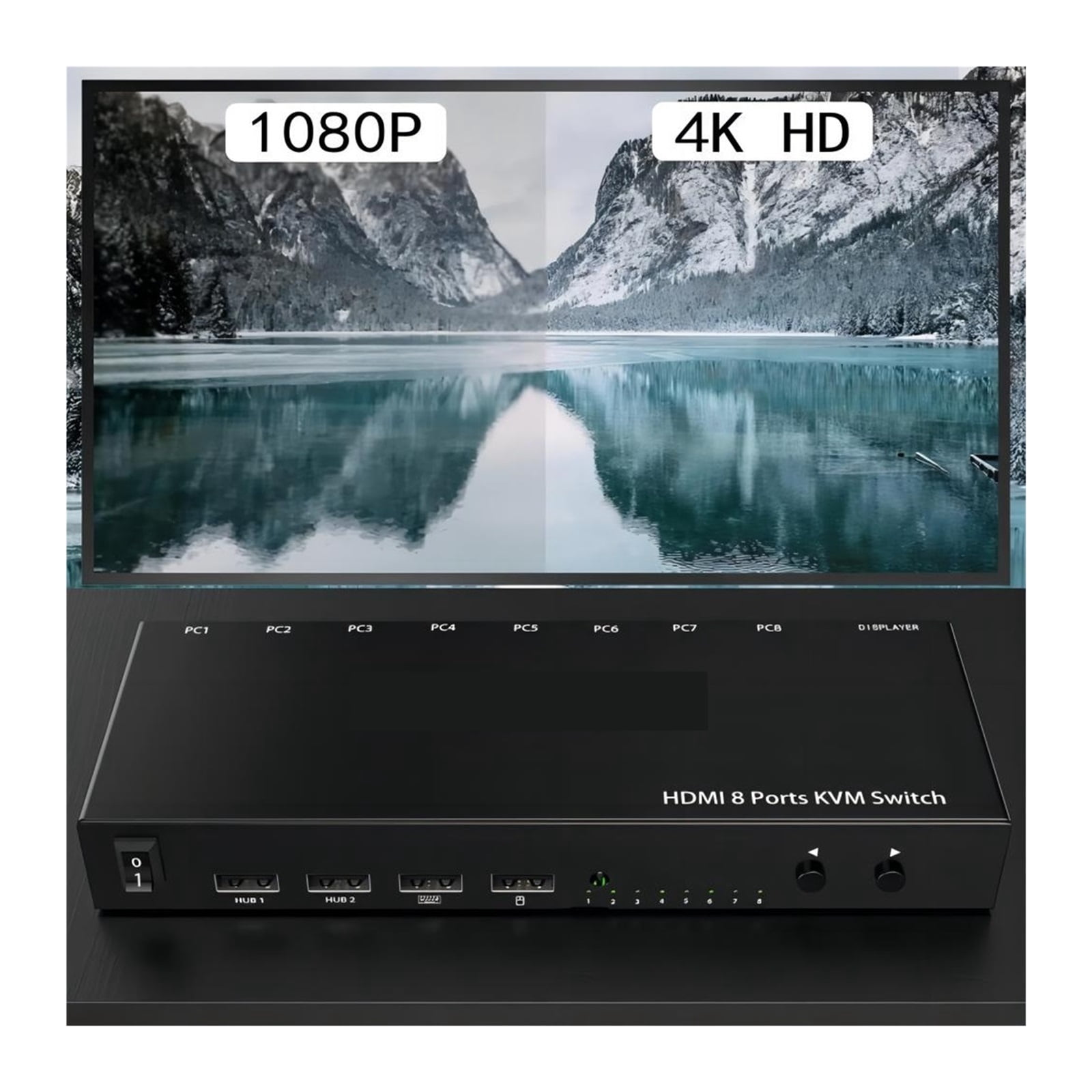 KVM USB Switch, 8 In 1 Out Switcher Box Support 4K30Hz