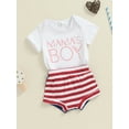 thumbnail image 3 of Bagilaanoe 2pcs Newborn Baby Boy Shorts Set Short Sleeve Letter Print Romper Tops + Striped Shorts 3M 6M 12M 18M Infant Casual Summer Clothes, 3 of 8