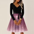thumbnail image 3 of Women's Casual Fashion V Neck Long Sleeve Christmas Printed Party Vintage Dress for Holiday Events and Retro Style, Perfect for Women's Evening Wear,Purple,S, 3 of 5